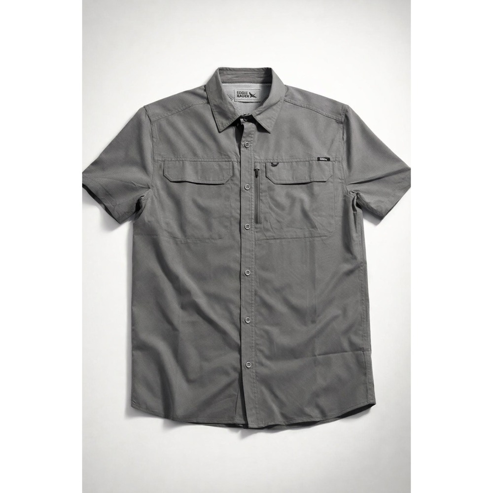 Eddie Bauer Mens Grey Short Sleeve Button Down Shirt Gorpcore Outdoor Casual S